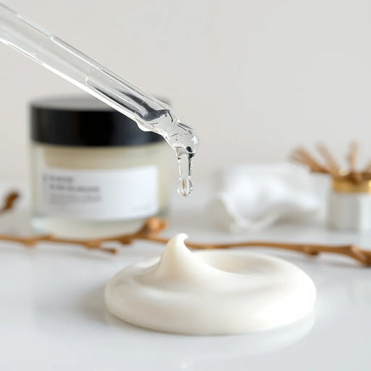 Moisturizer and water droplets on a minimalist skincare surface for skin hydration protection balance.