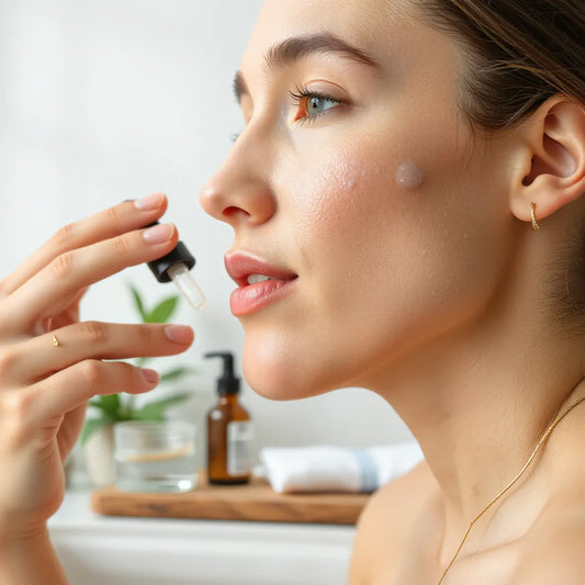 Person applying lightweight moisturizer with a simple skincare setup on a clean countertop