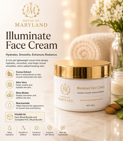 Illuminate Face Cream product label and jar with gold lid on white container