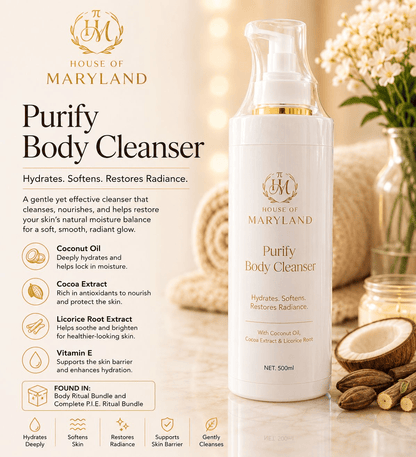 Body cleanser bottle with pump, white bottle and gold front label